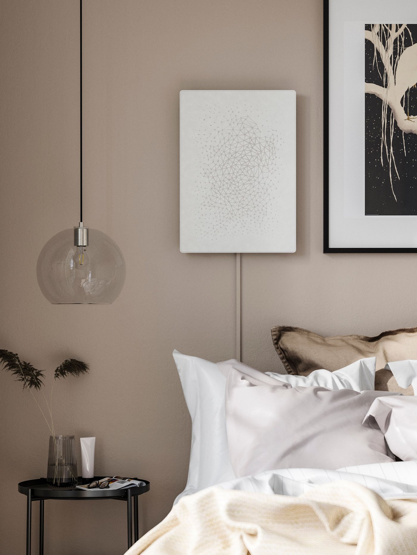 A white/smart SYMFONISK picture frame with WiFi speaker