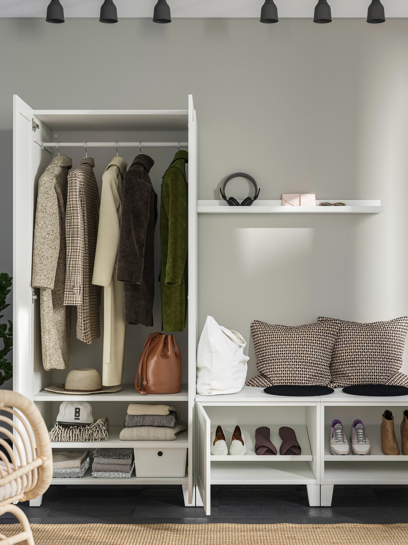A white/Sannidal white PLATSA wardrobe with 4 doors