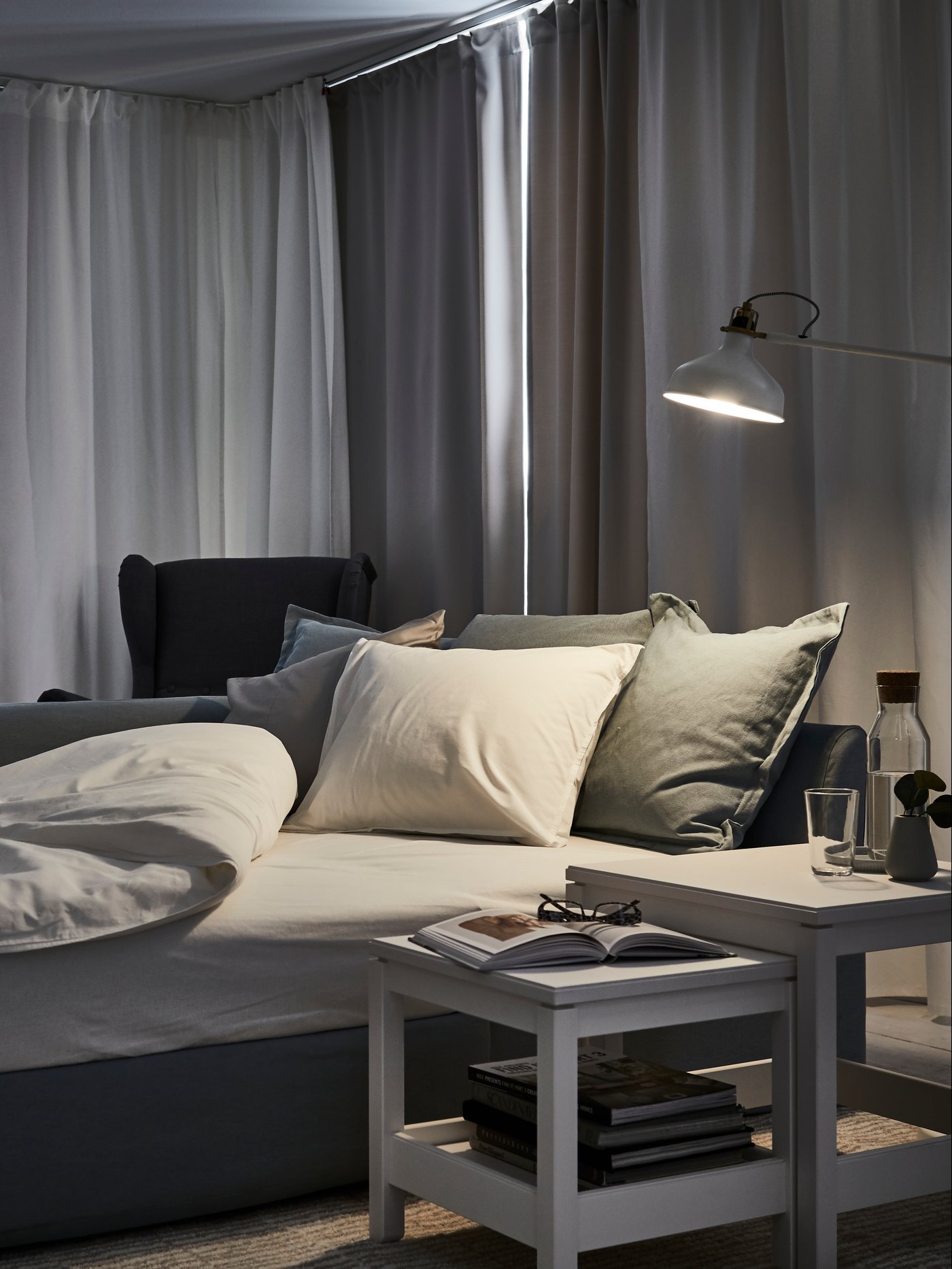 A white/with heading tape TIBAST curtains, 1 pair in the bedroom