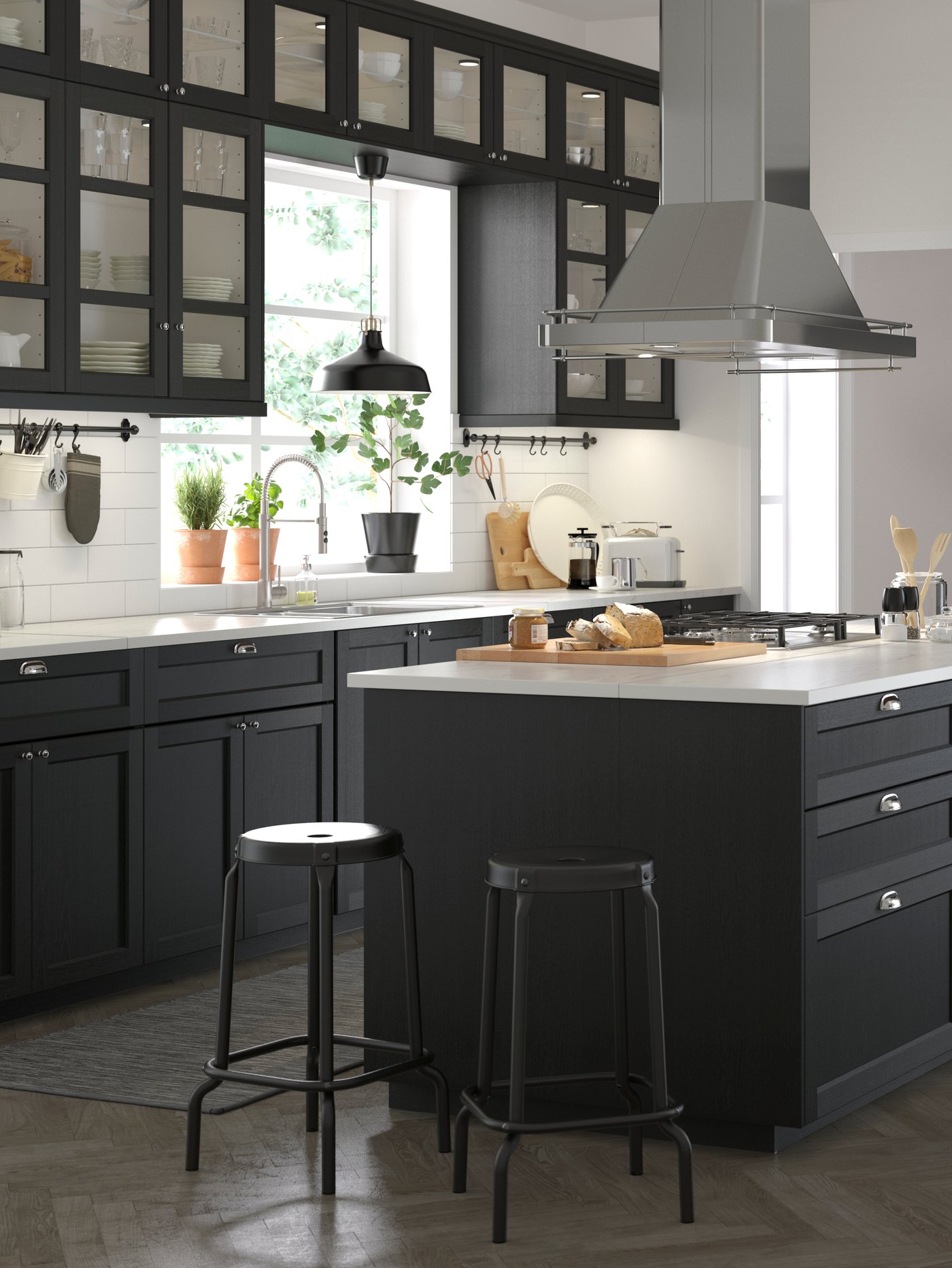A black stained LERHYTTAN door in the kitchen