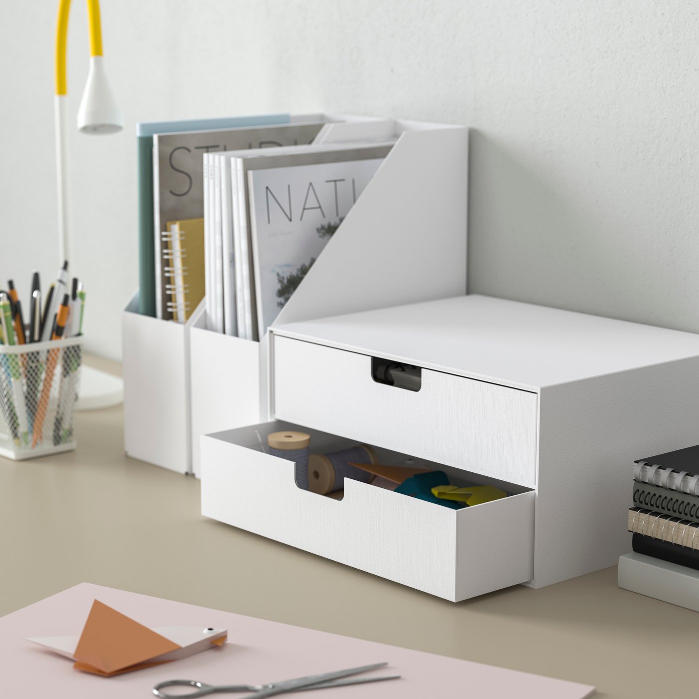 A white FJÄDERHARV mini chest with 2 drawers