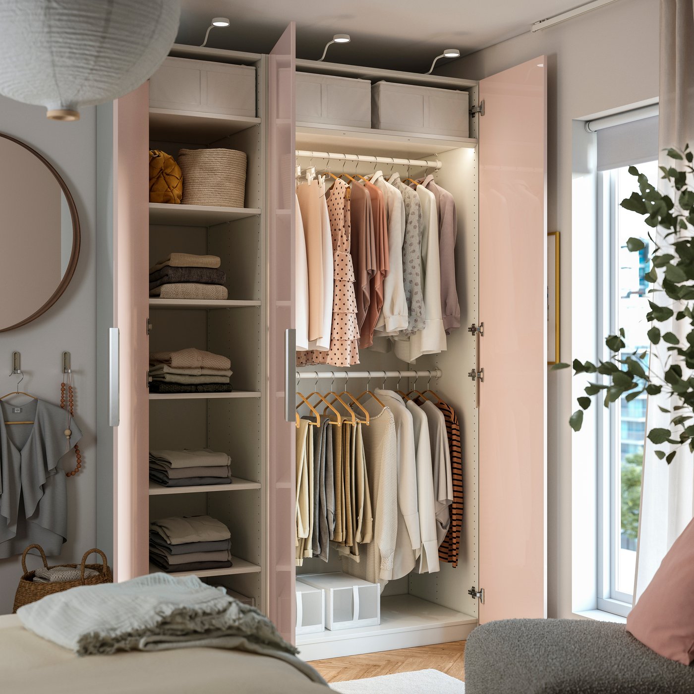 A white/high-gloss light orange FARDAL wardrobe combination