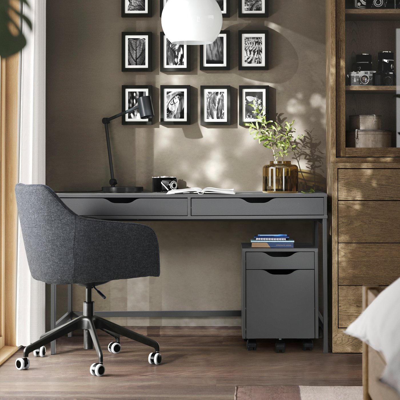 A dark grey ALEX desk