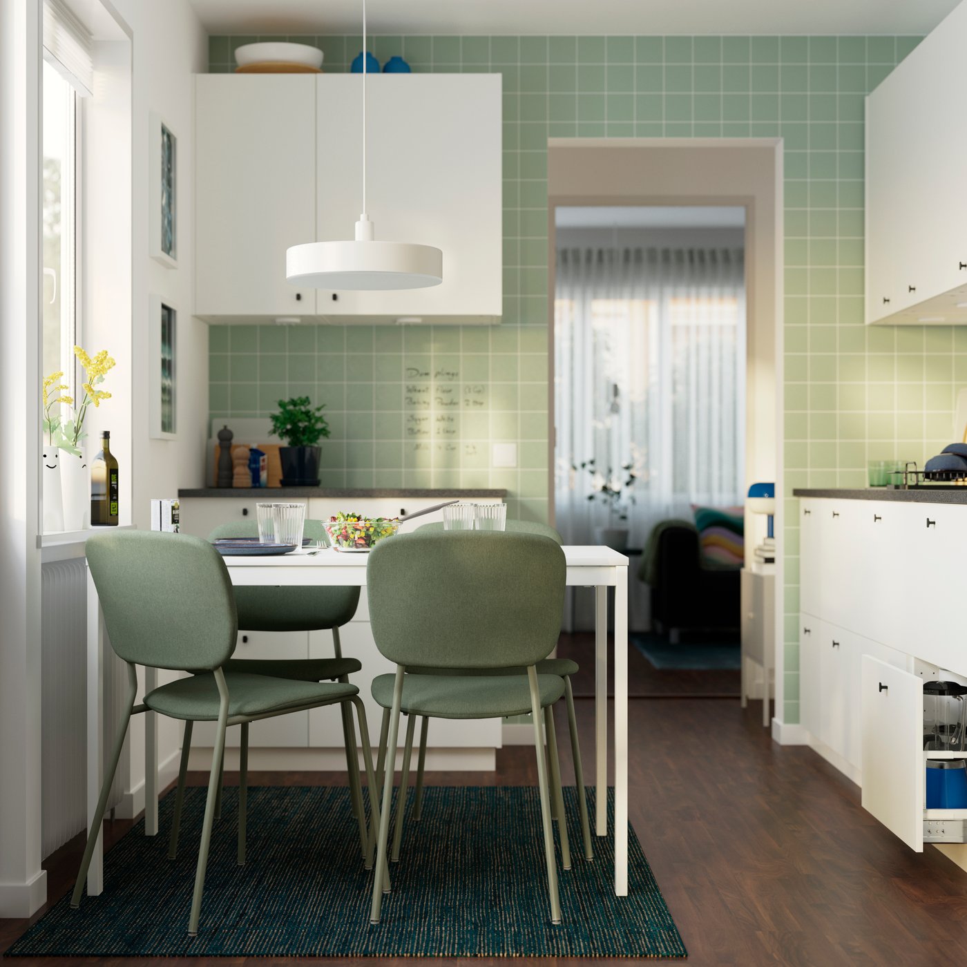 A white/green Tibbleby gray-green VIHALS table and 4 chairs