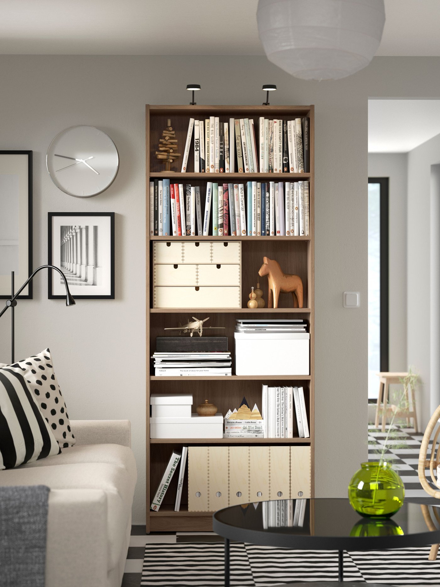 An oak effect BILLY bookcase in the living room