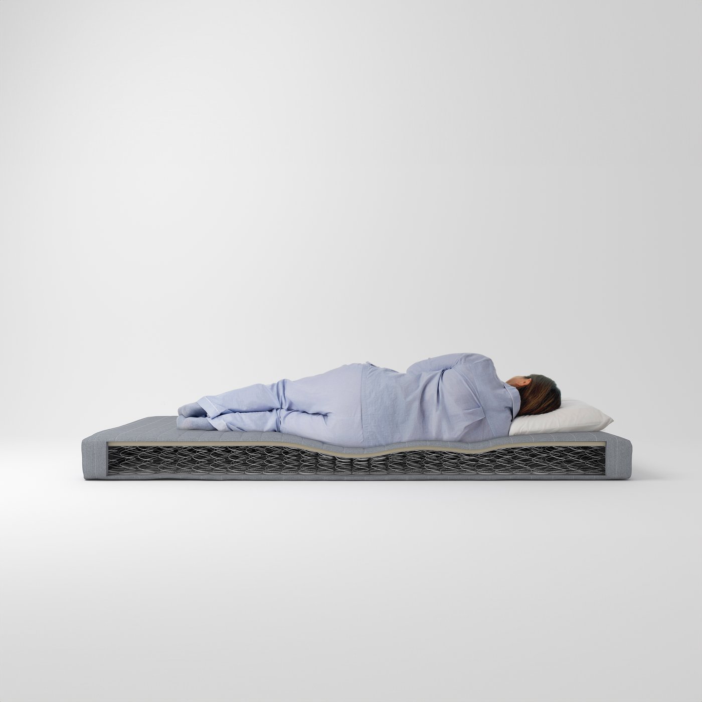 A firm/light blue VADSÖ sprung mattress