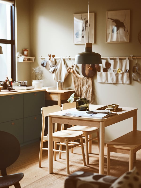 Kitchen with a birch RÖNNINGE dining table set