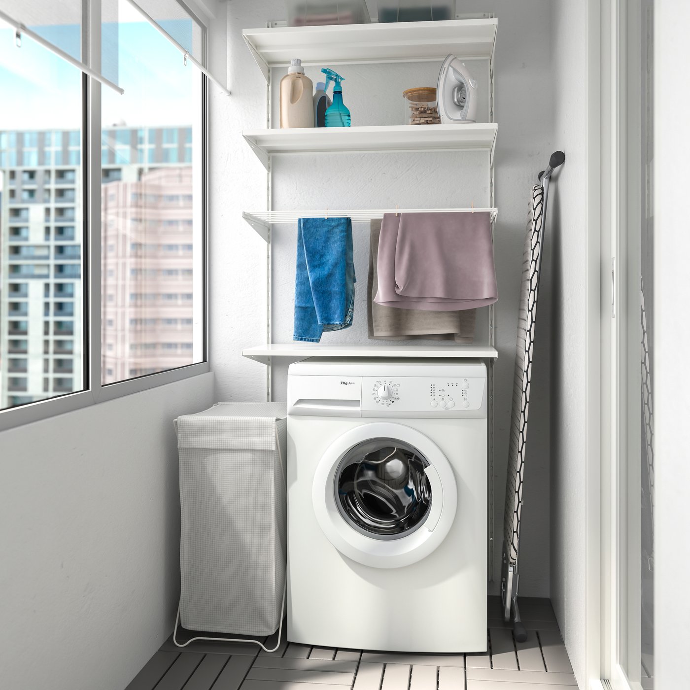 A white/metal BOAXEL laundry combination