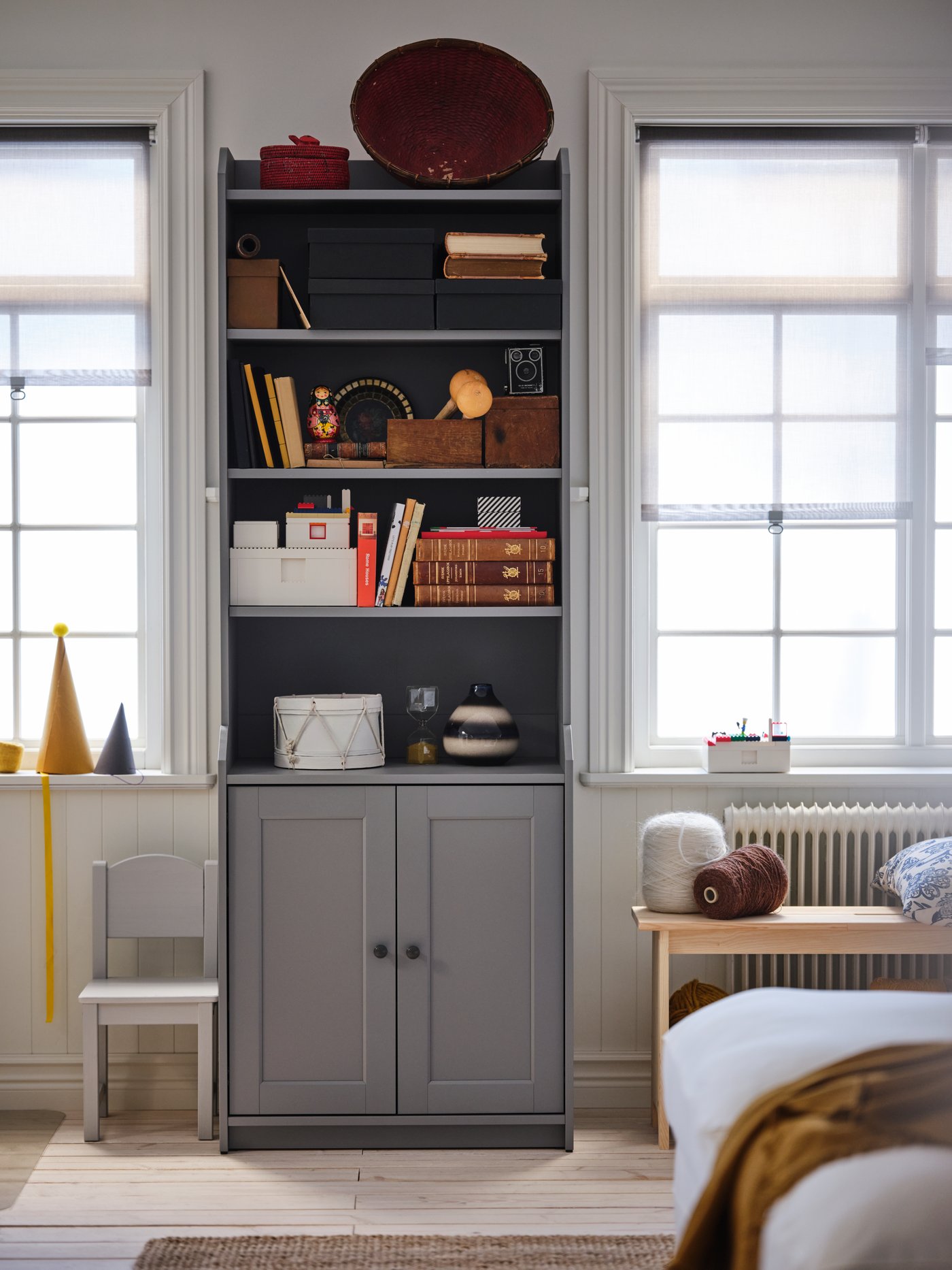 A pine PERJOHAN bench with storage in the living room