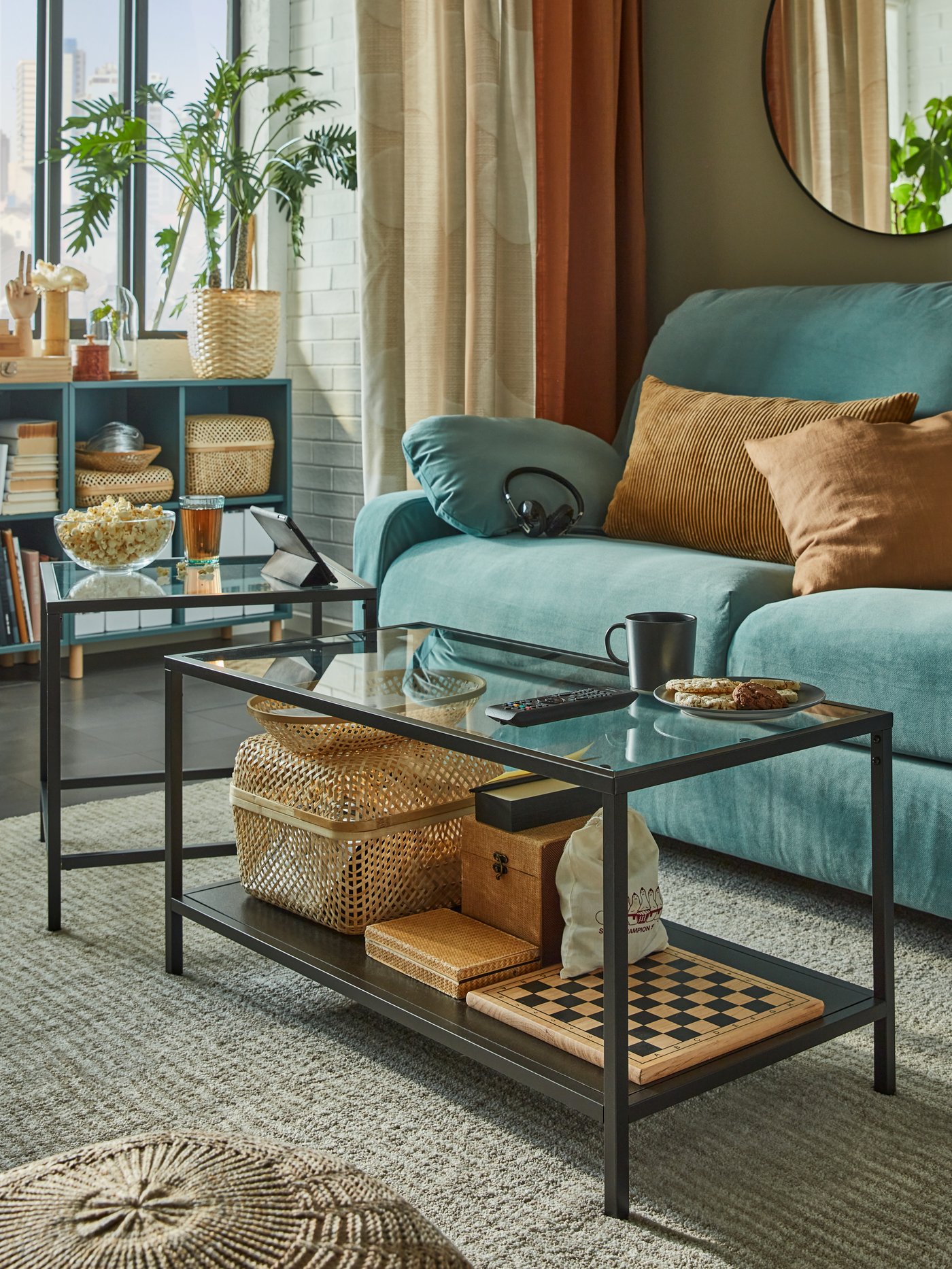 A natural colour/beige LINDELSE rug, high pile in the living room