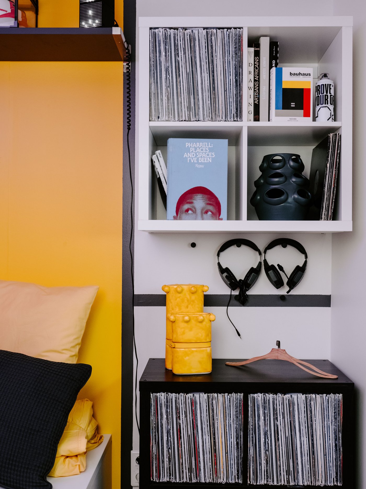 A white KALLAX shelving unit