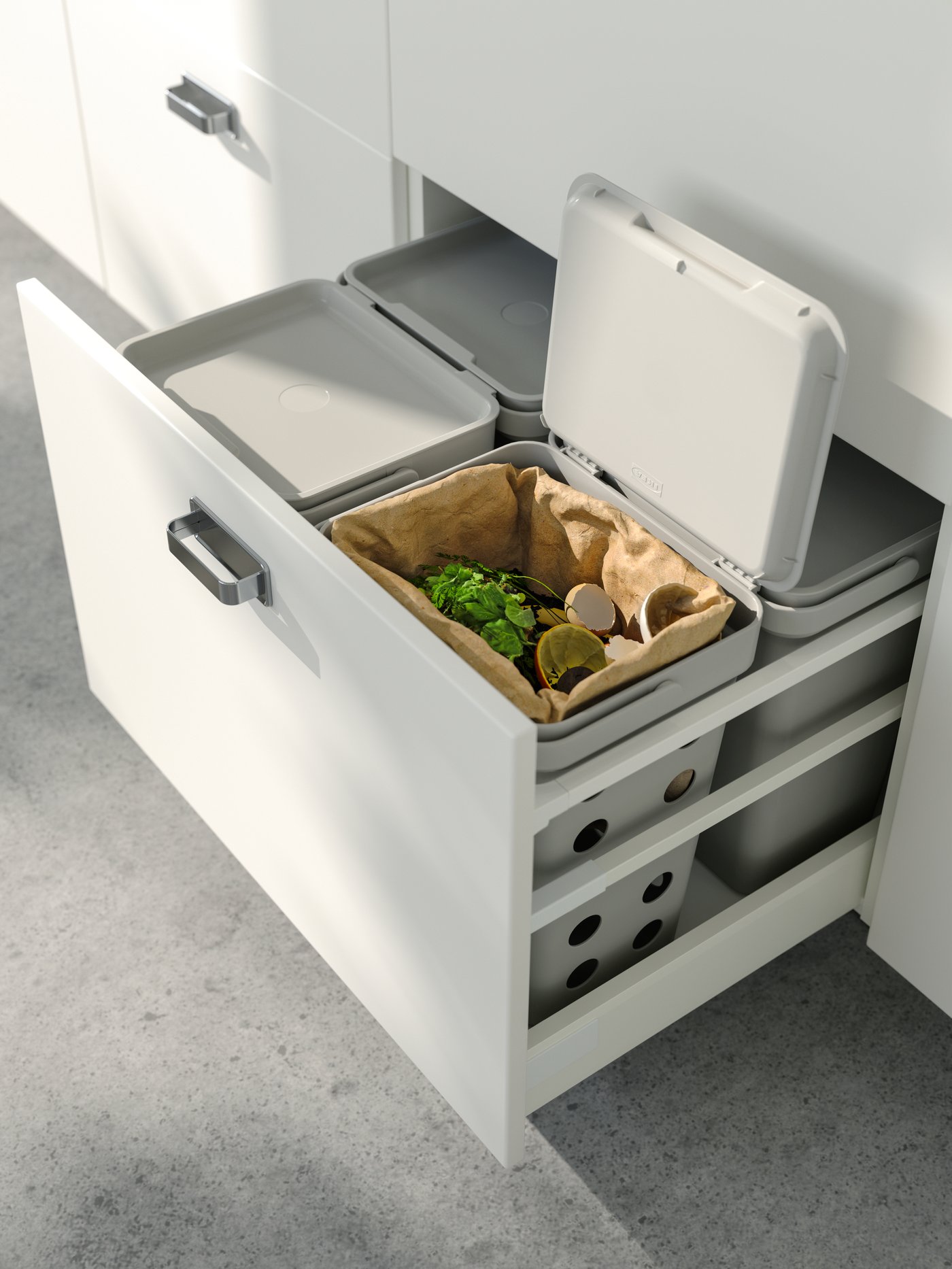 A white VEDDINGE drawer front in the kitchen