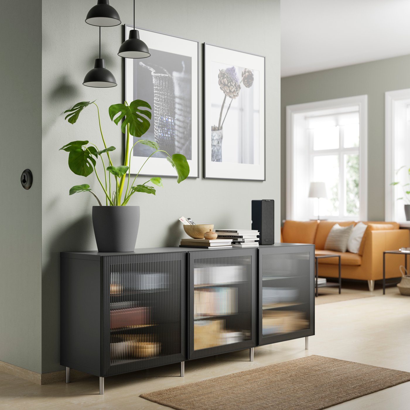 IKEA BESTÅ combination with glass doors in the living room