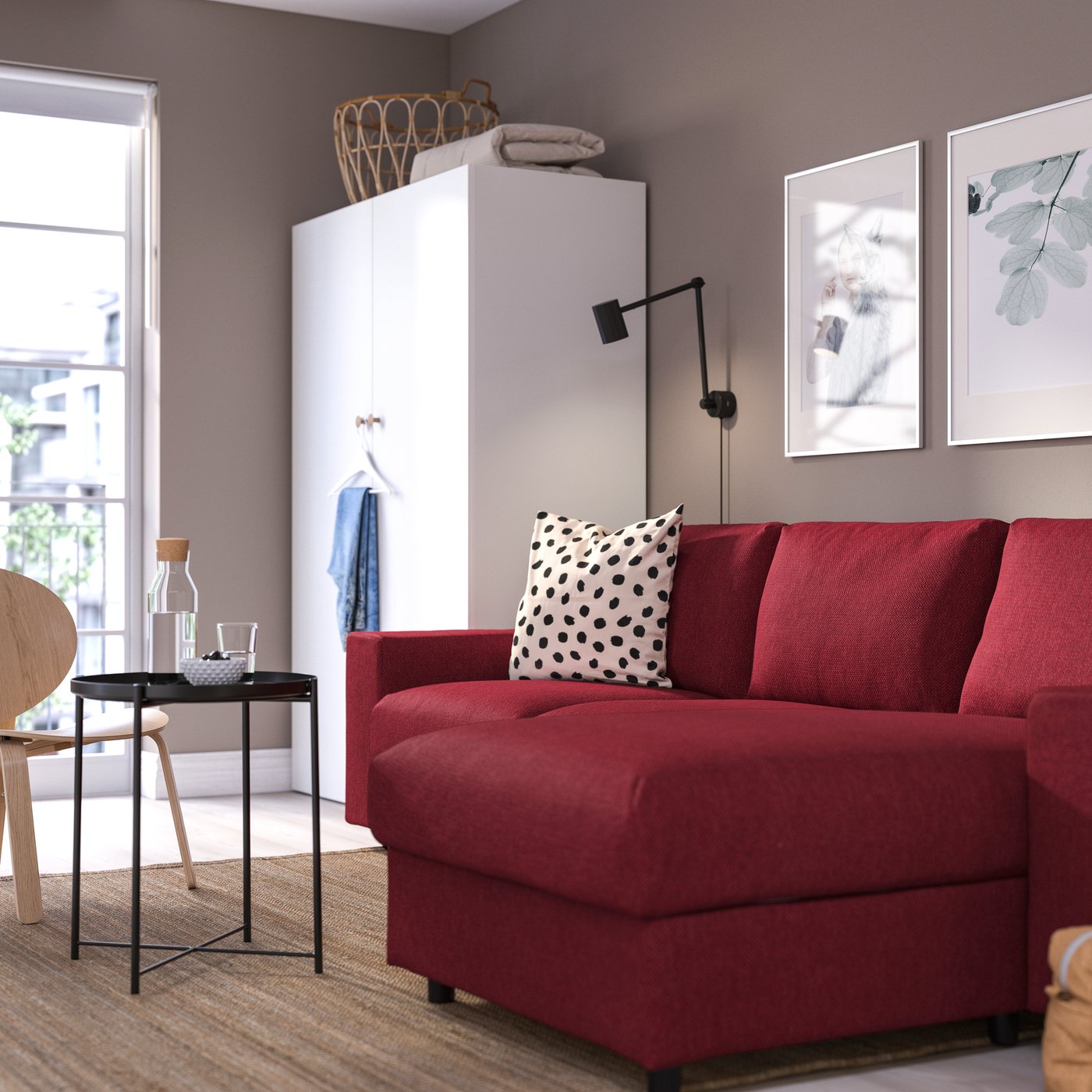 A with wide armrests/Lejde red/brown VIMLE 3-seat sofa-bed with chaise longue