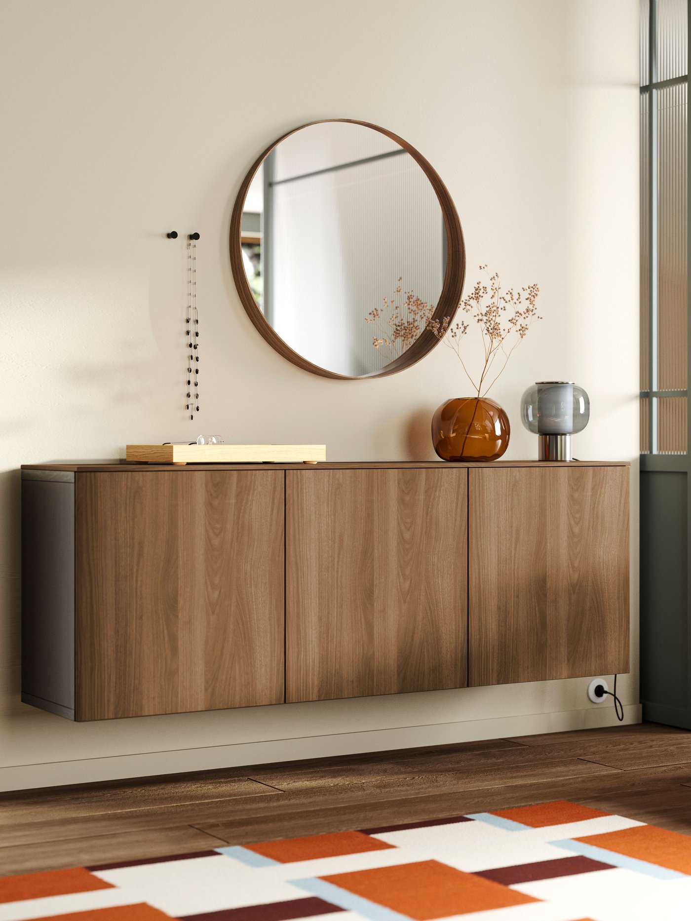 A black-brown/Lappviken walnut effect BESTÅ wall-mounted cabinet combination