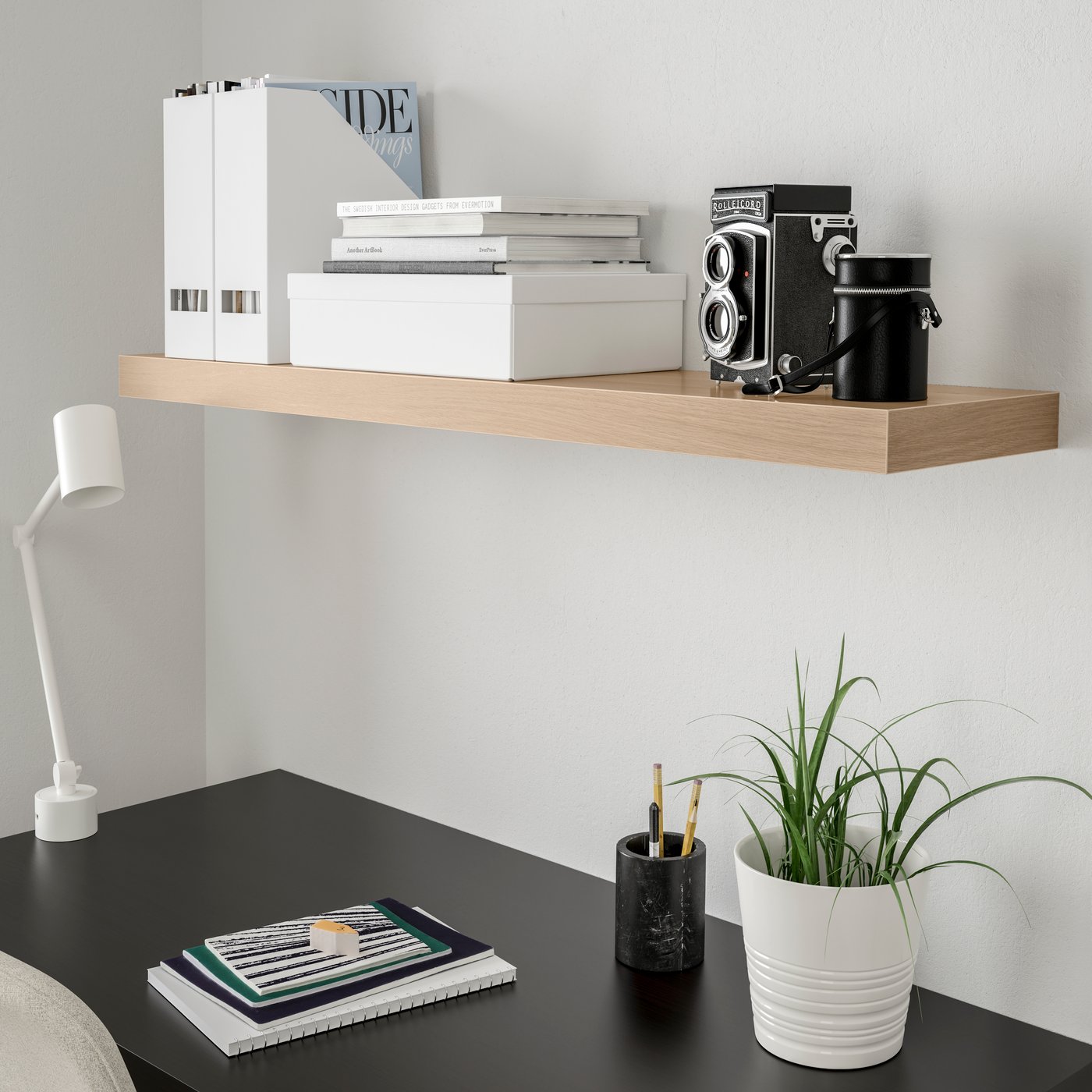 A white stained oak effect LACK wall shelf