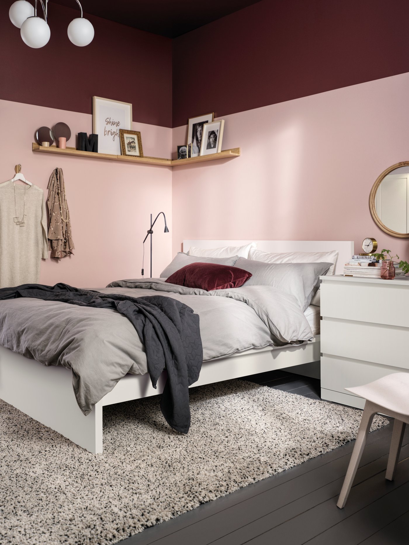 A white MALM chest of 3 drawers in the bedroom