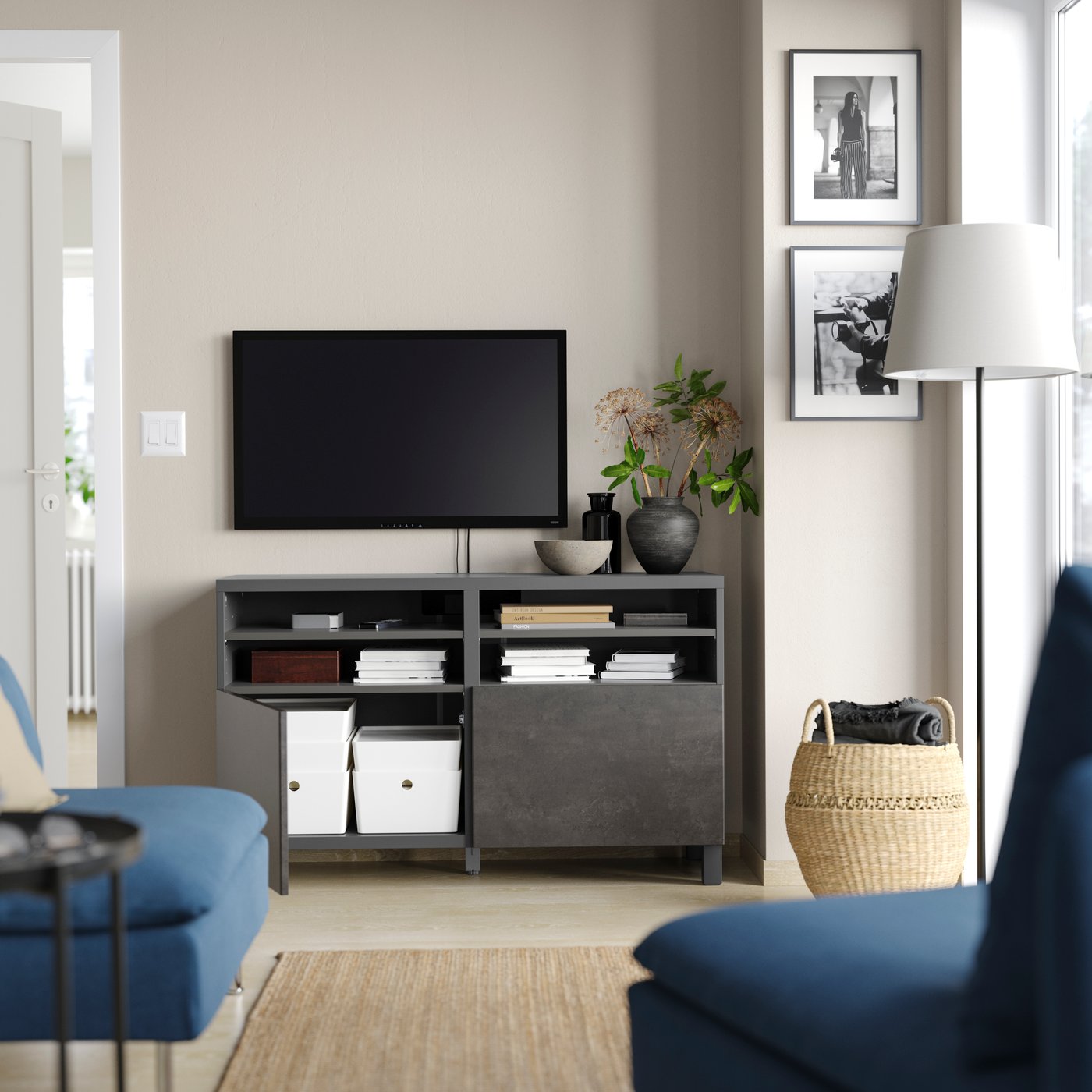A dark grey/Kallviken/Stubbarp dark grey BESTÅ TV bench with doors