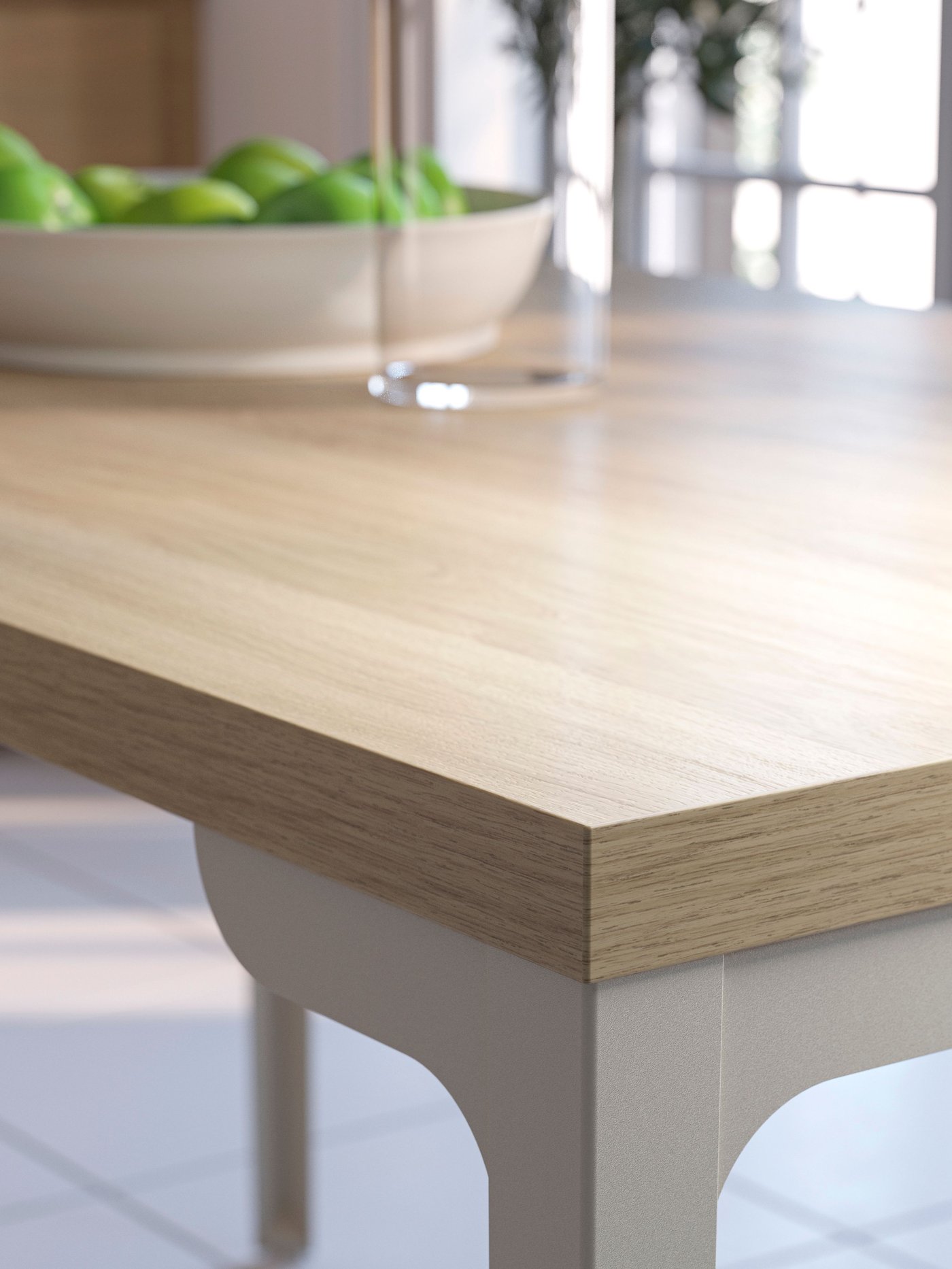 An oak effect/straight light grey-beige SKÅLSTA table