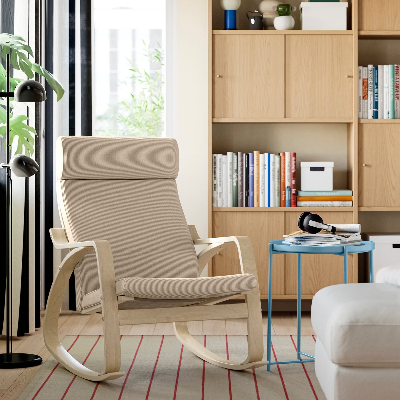 A birch veneer/Kelinge beige POÄNG rocking-chair