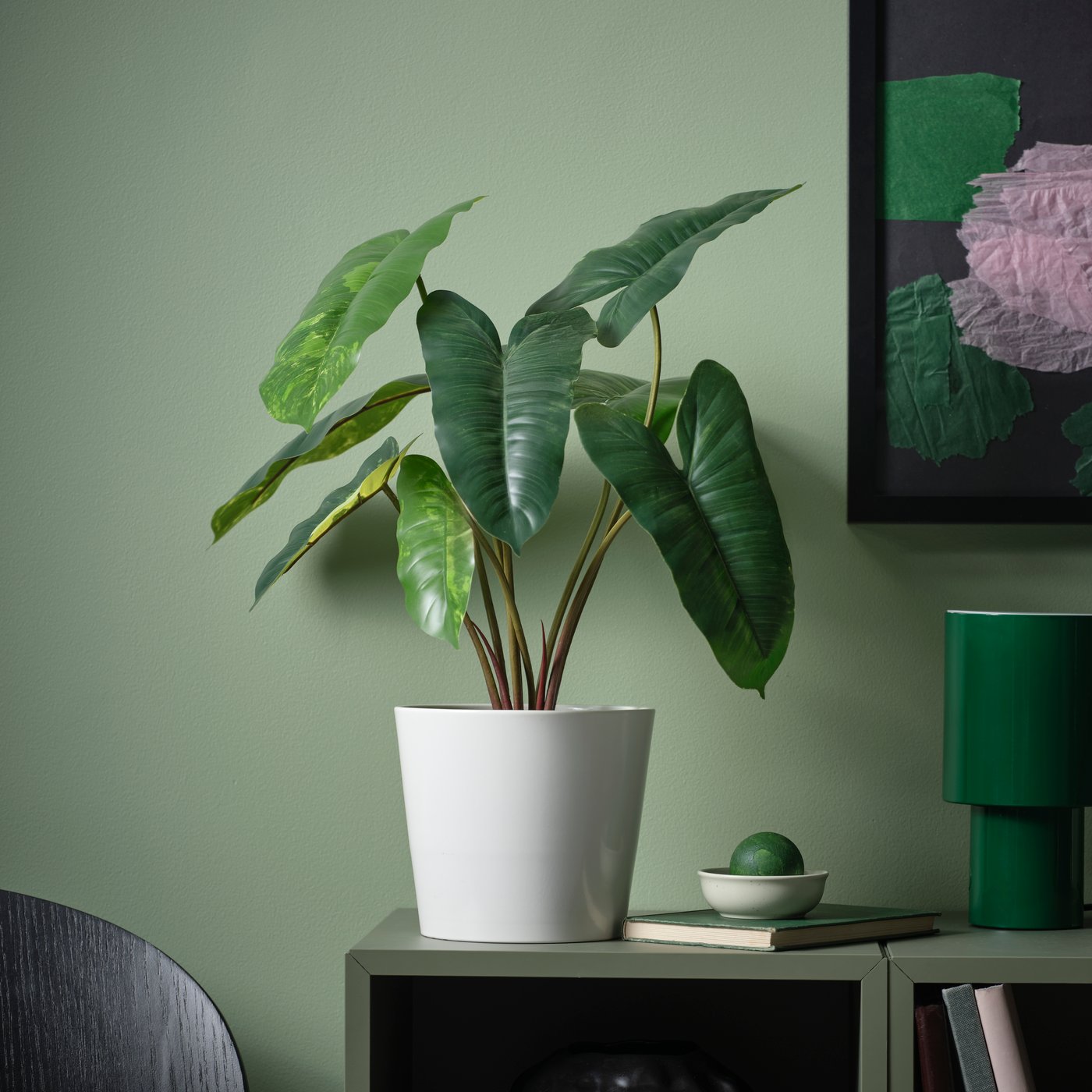 Artificial potted plant, in/outdoor Philodendron/green/white, 15 cm (6 ")