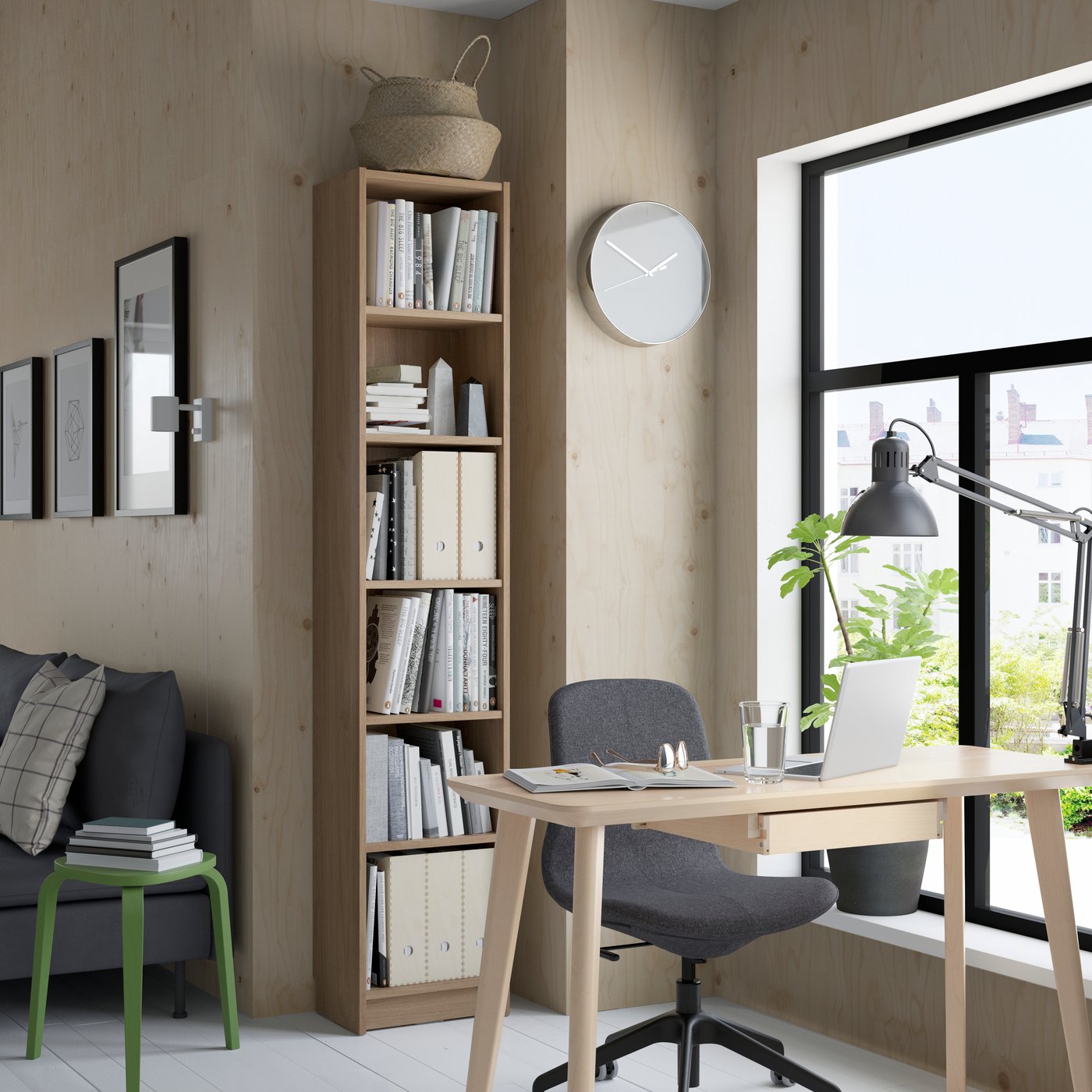 An oak effect BILLY bookcase in the home office