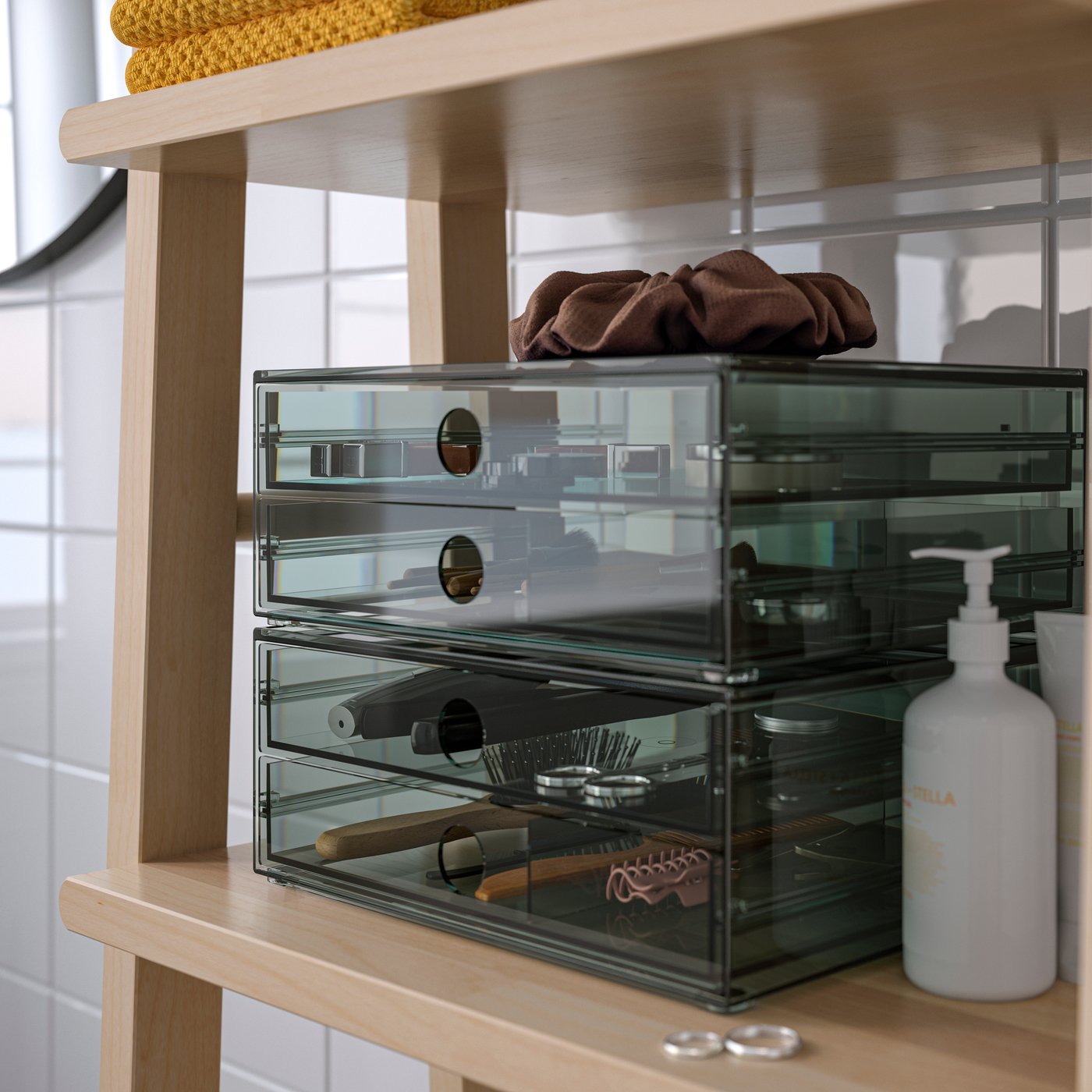 A grey VISSLAÅN mini chest with 2 drawers