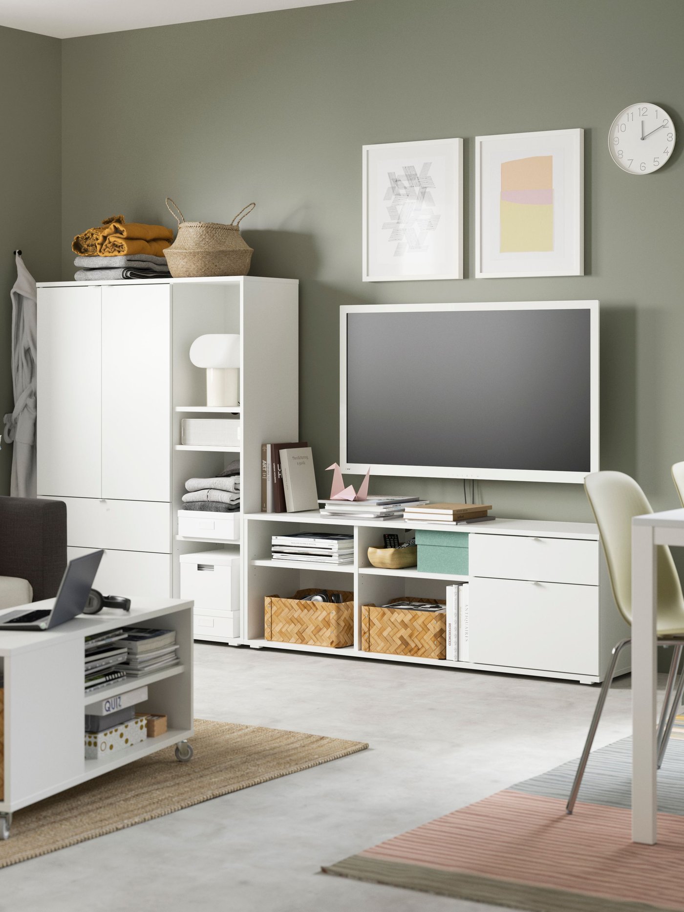 A white VIHALS TV bench