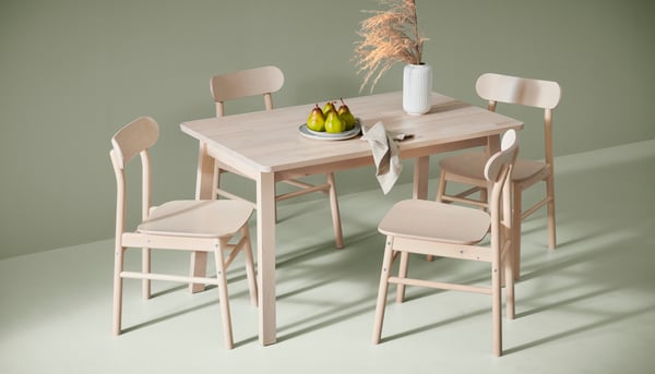 A birch/birch RÖNNINGE table and 4 chairs