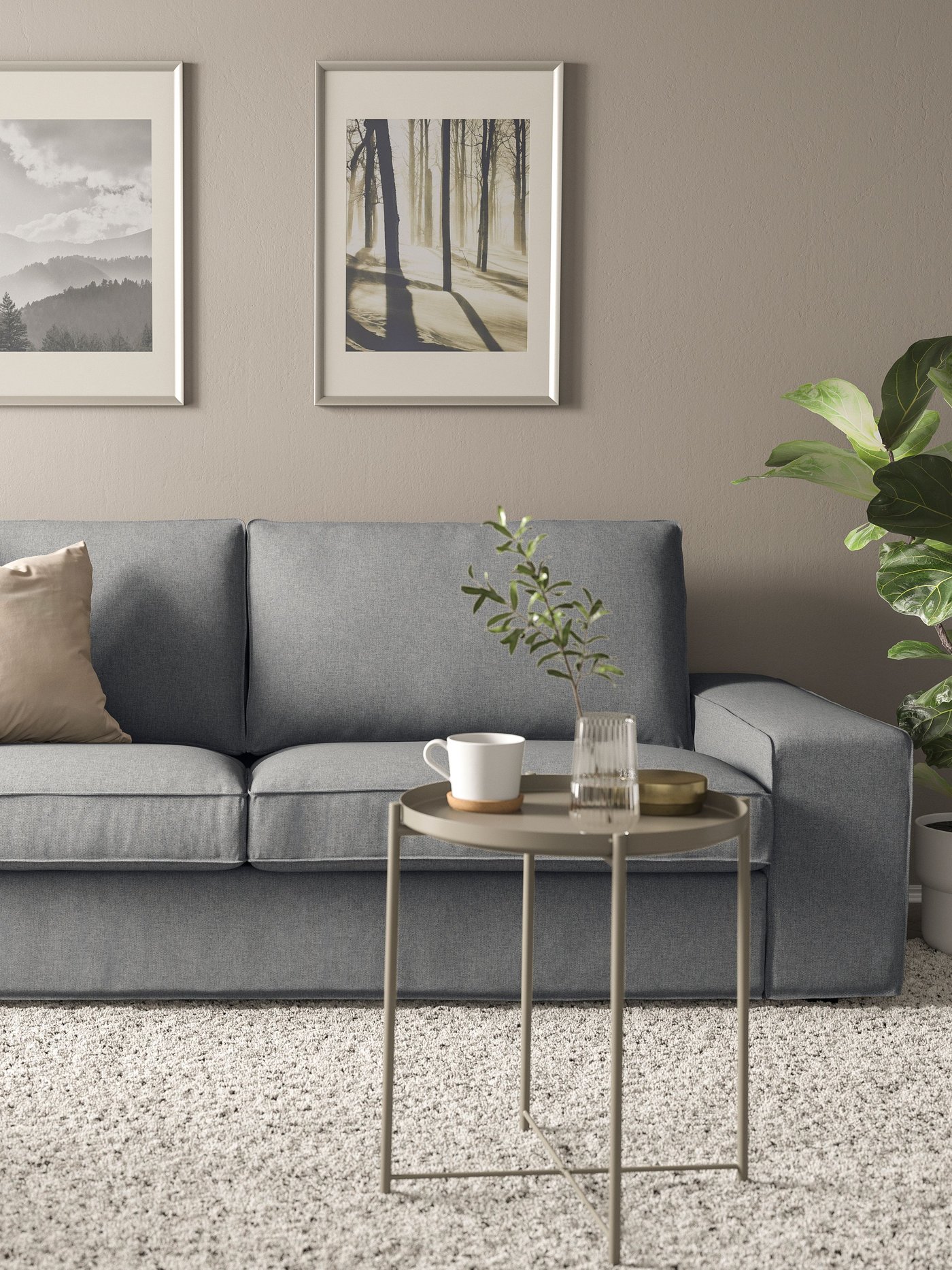 A Tibbleby beige/grey KIVIK 3-seat sofa in the living room