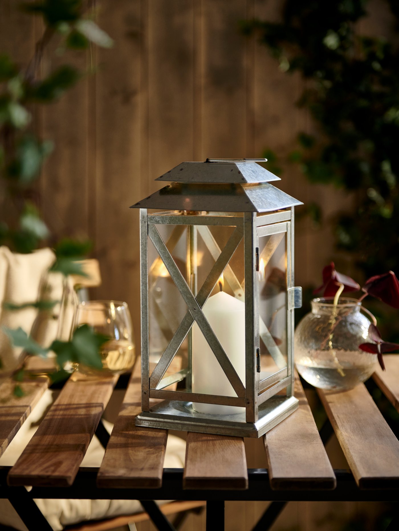 A galvanised BEFÄSTA lantern f block candle, in/outdoor