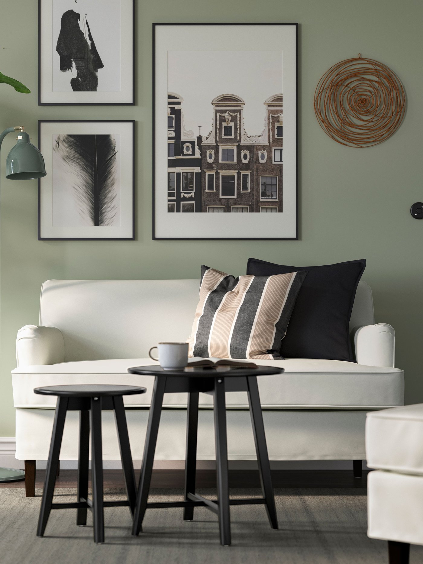 A Blekinge white ROCKSJÖN 2-seat sofa in the living room