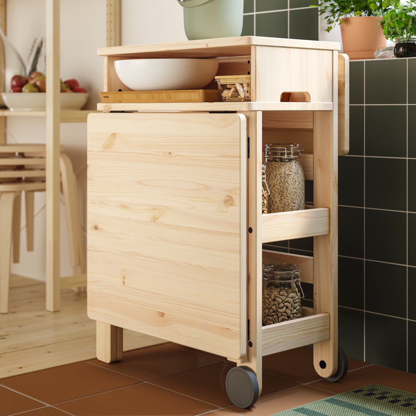 A wooden trolley