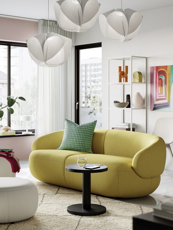 yellow sofa in  the living room