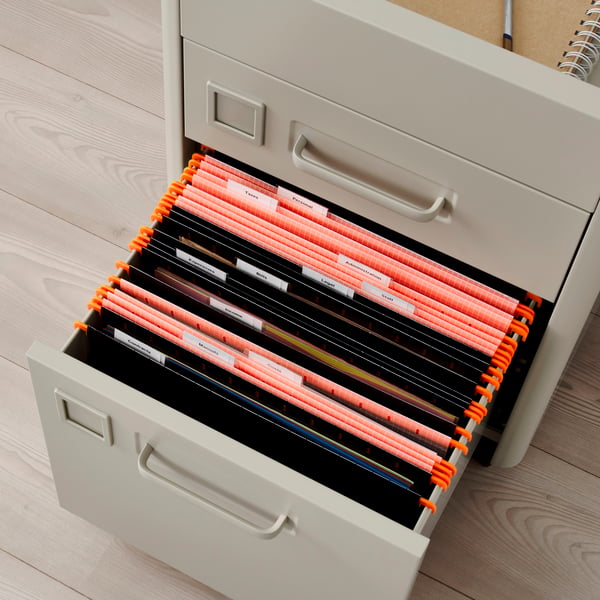 IDASEN Beige drawer unit on castors for easy office storage and mobility
