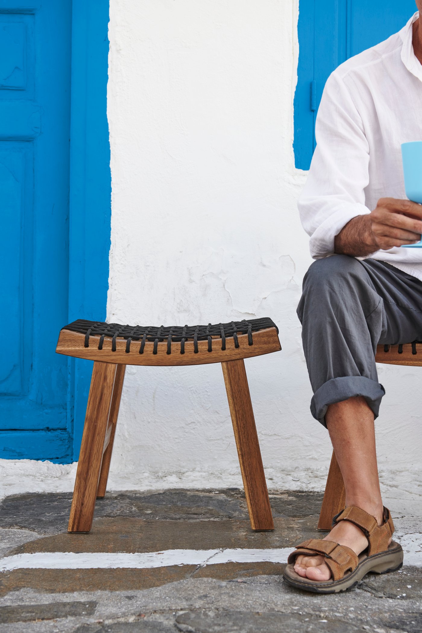 A light brown stained STACKHOLMEN stool, outdoor