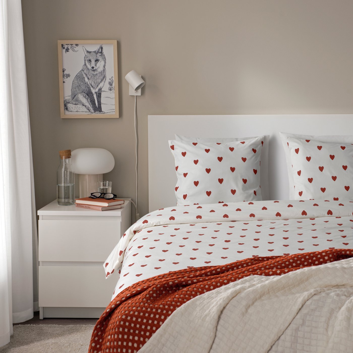 duvet cover and 2 pillowcases 65 cm heart pattern/white red
