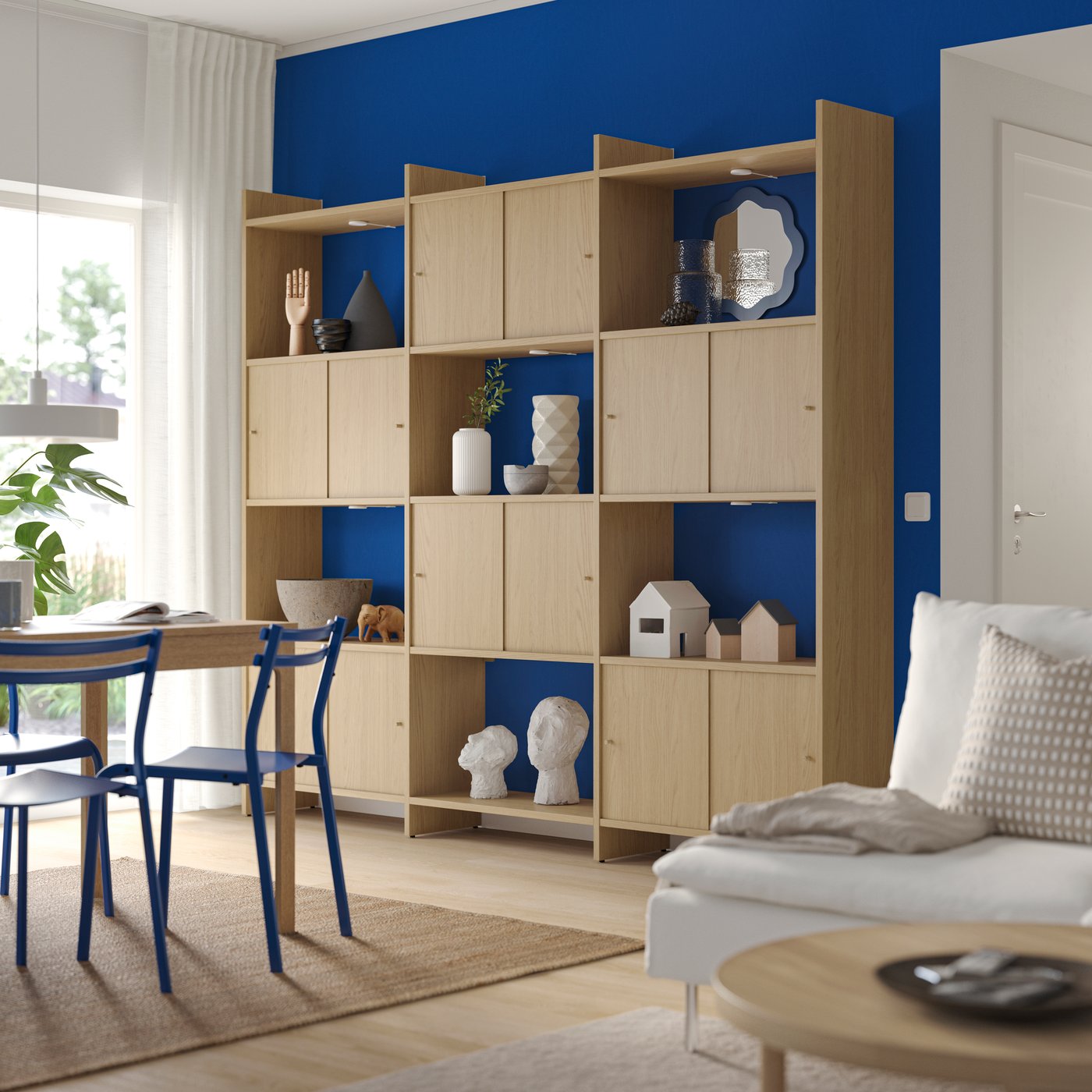 A with 3 shelves/oak effect LÅDMAKARE storage combination w sliding doors