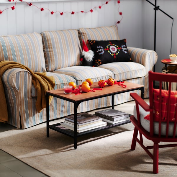 A brown-red/Tibbleby beige/grey PERSBOL armchair