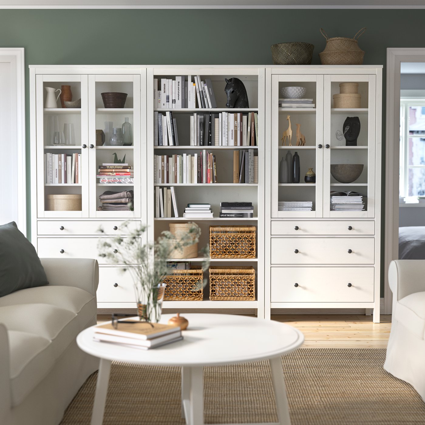 A white stain HEMNES storage combination w doors/drawers