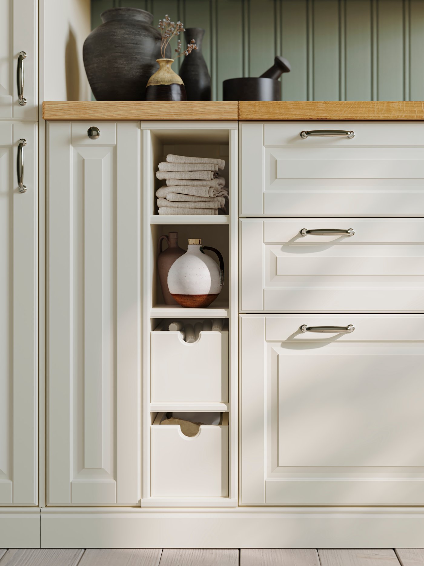 An off-white BODBYN drawer front