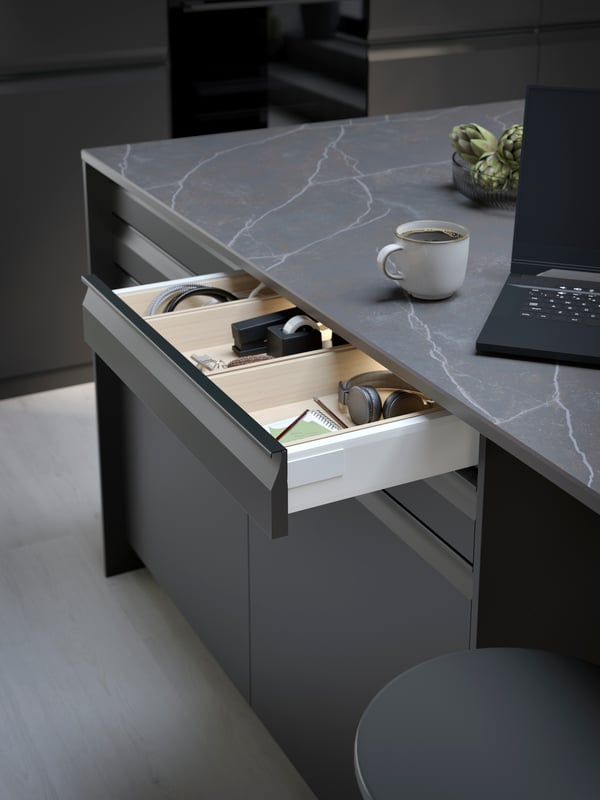 A matt black/brown/marble effect ceramic SKARARP custom made worktop