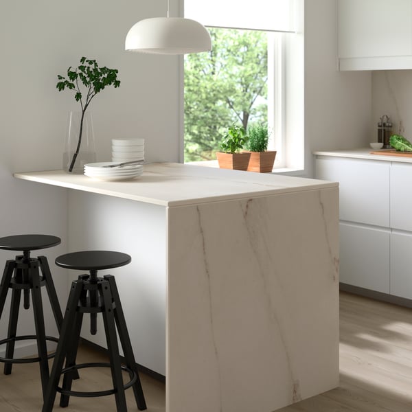 A matt off-white/marble effect high pressure porcelain MÖCKLARP custom made worktop