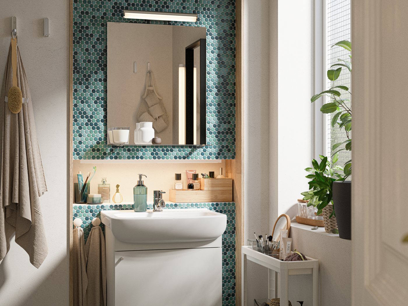 A white/Pilkån tap BJÖRKÅN bathroom furniture in the bathroom