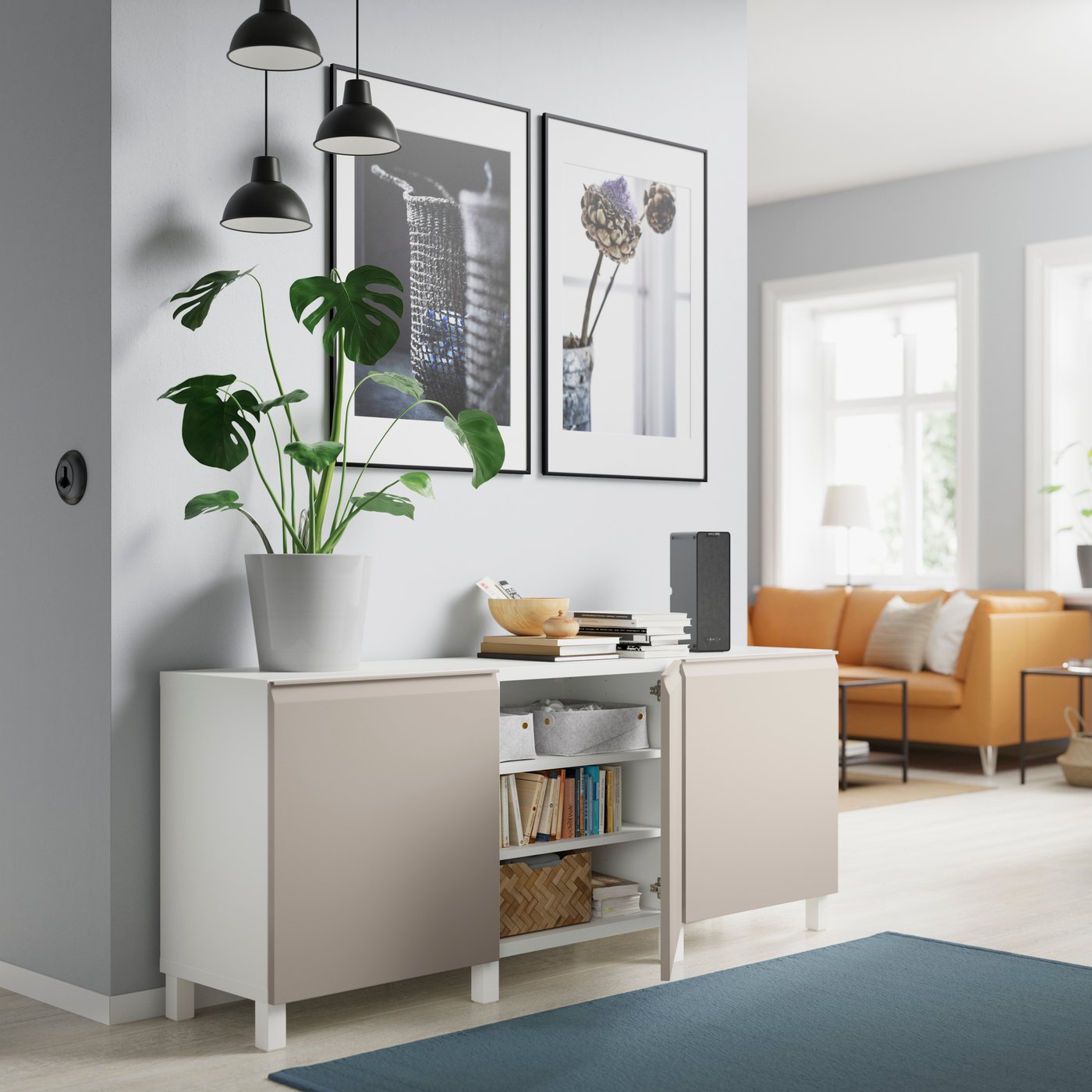 A beige/HAMMARSMED/Ullarp beige white BESTÅ storage combination with doors