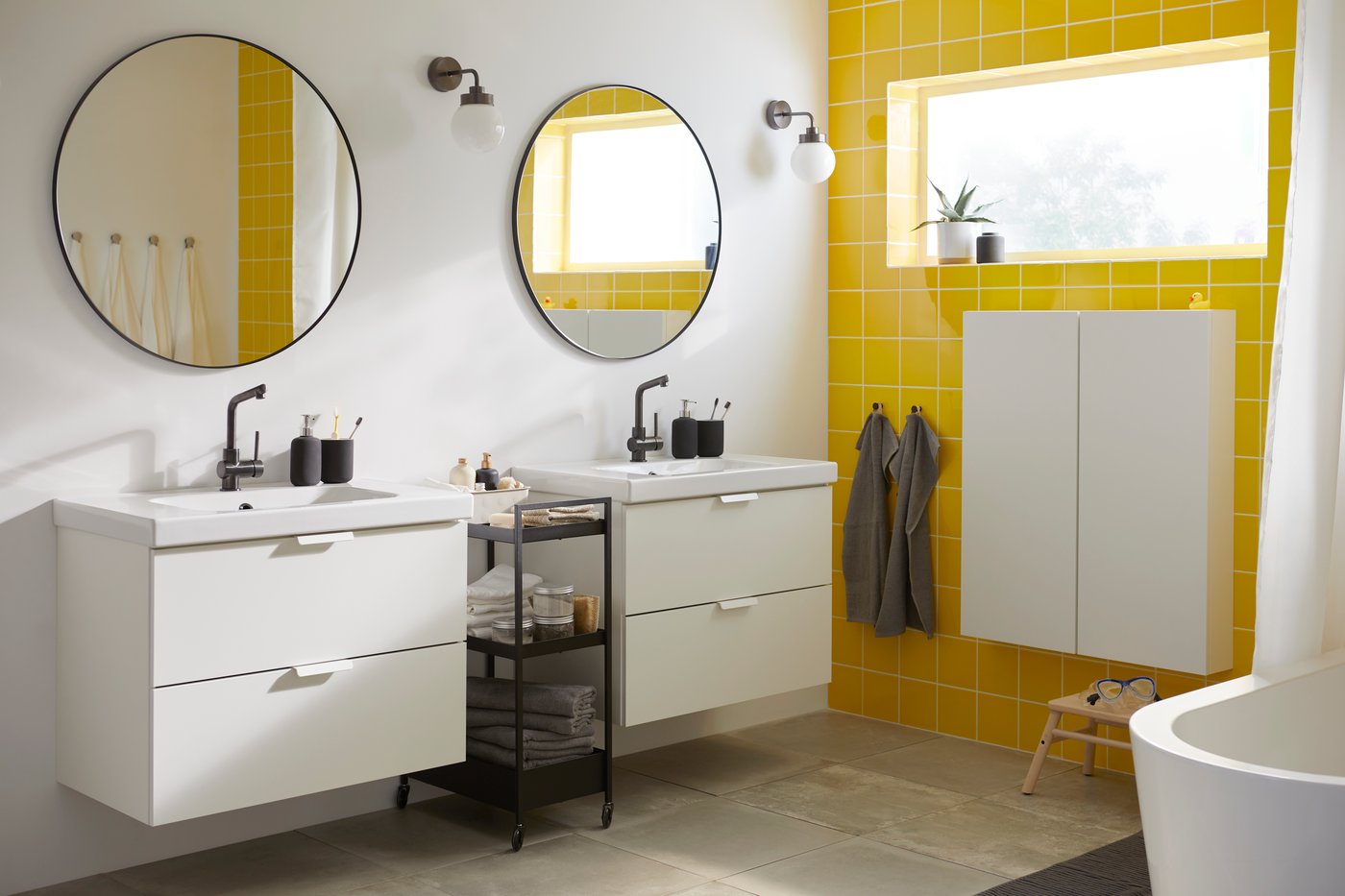 A white GODMORGON wash-stand with 2 drawers