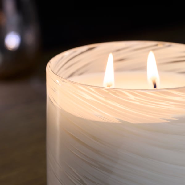 KRONSÅNGARE candle in glass with 2 wicks, vanilla.