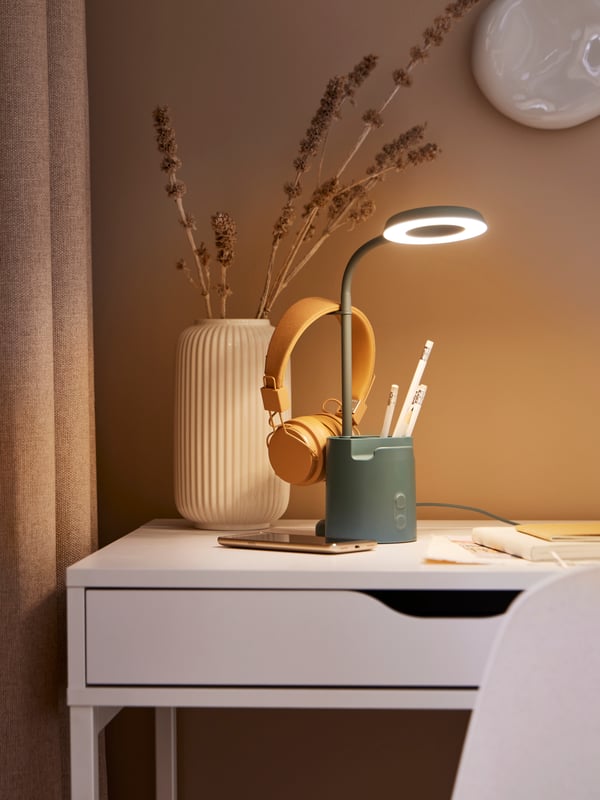 A with storage dimmable/turquoise BRUNBÅGE LED work lamp