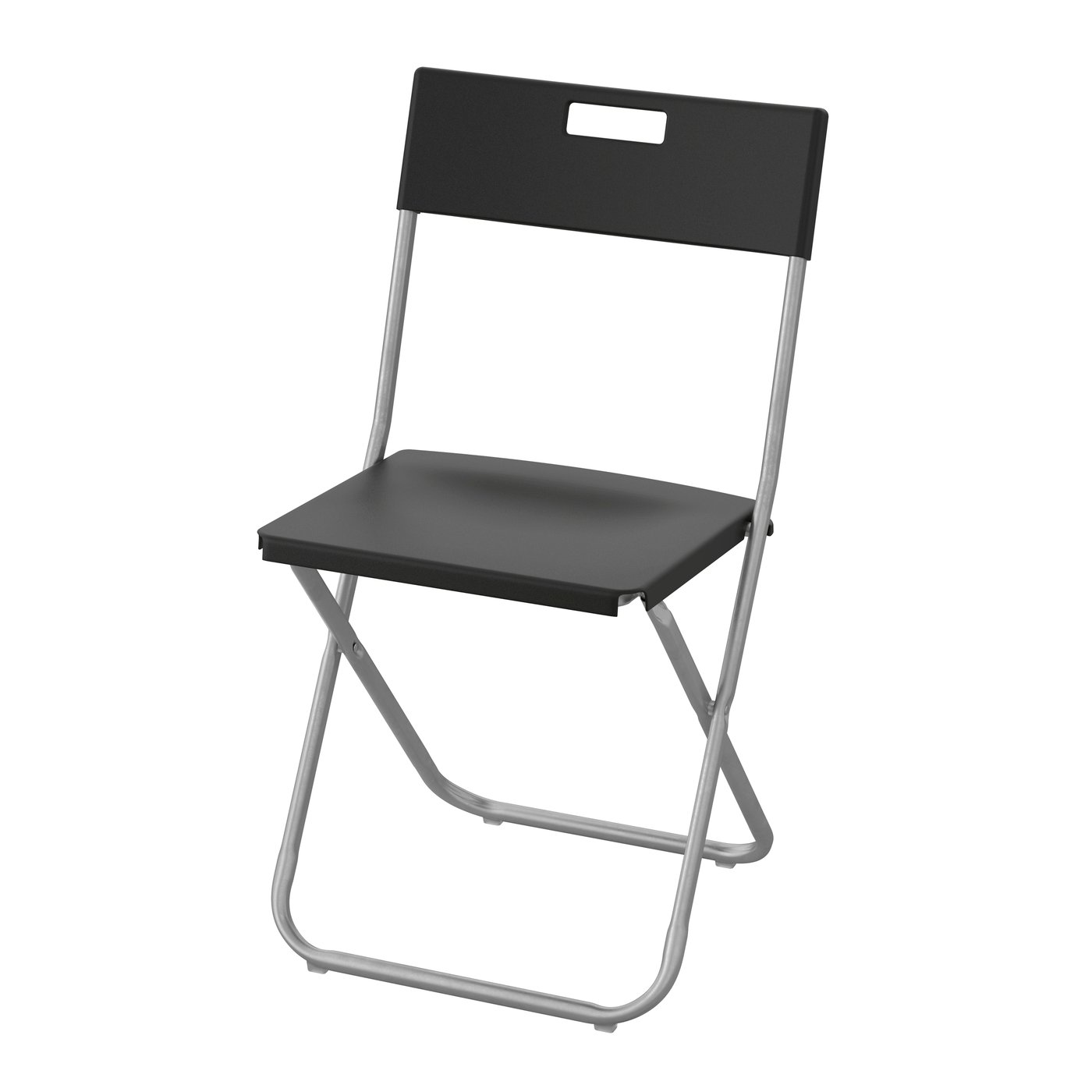 A black GUNDE folding chair
