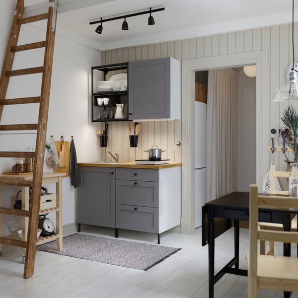 ENHET kitchen 123x63.5x222 cm anthracite/grey frame